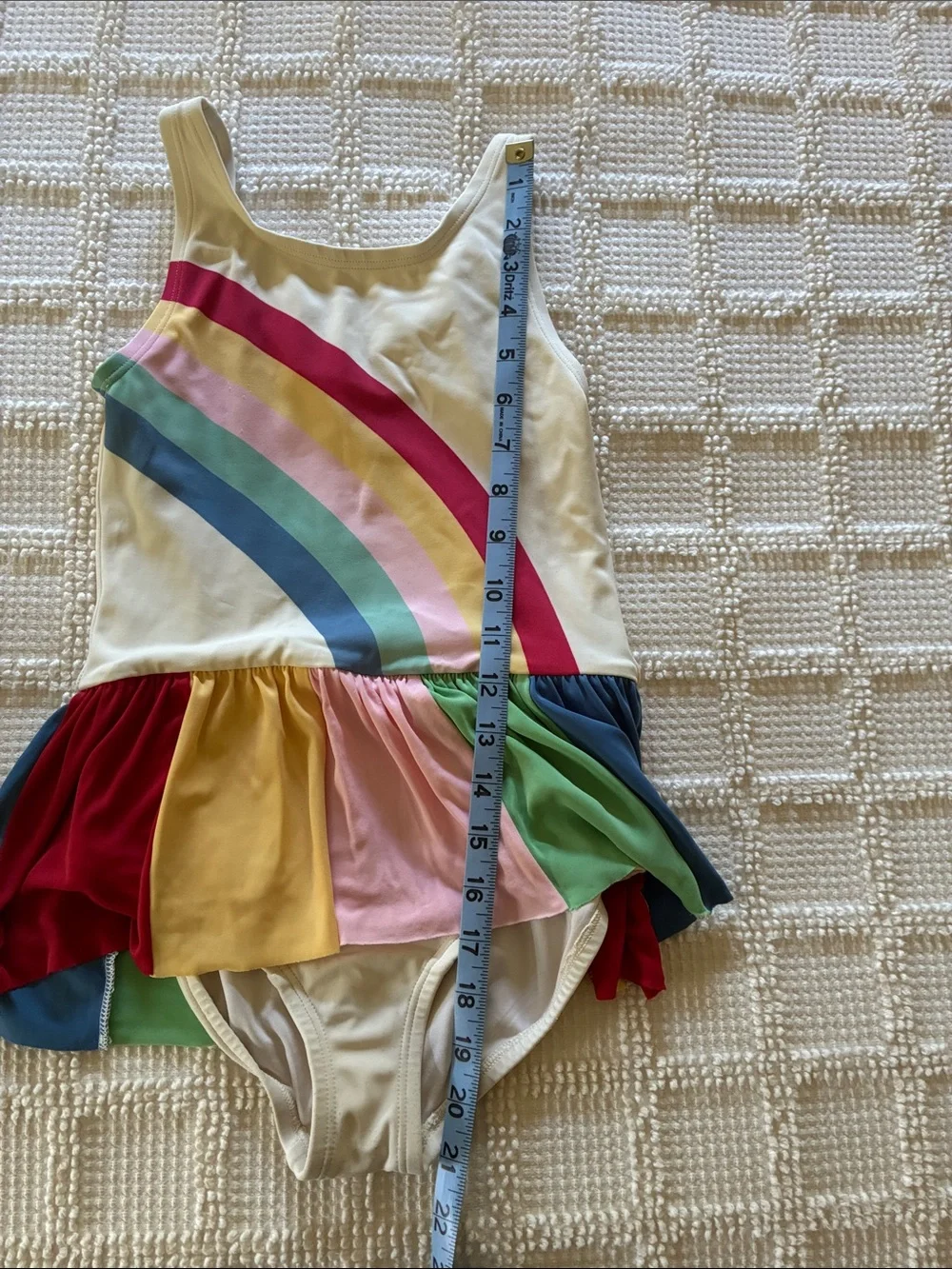 Hanna Andersson Cream One-Piece Swimsuit with Rainbow Stripes